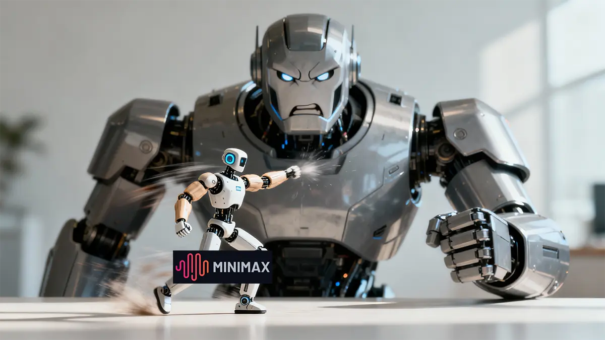 Ein kleiner Roboter schlägt einen großen